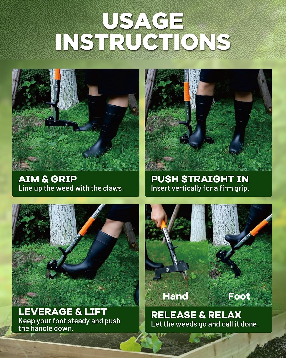 Stand Up Weed Puller Tool with Telescopic Hand Saw - 3-in-1 Long Handle Weed Remover Kit for Weeding, Pruning & Protection - 65MN Steel Saw, Rust-Resistant, Easy Storage with Gardening Glove