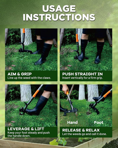 Stand Up Weed Puller Tool with Telescopic Hand Saw - 3-in-1 Long Handle Weed Remover Kit for Weeding, Pruning & Protection - 65MN Steel Saw, Rust-Resistant, Easy Storage with Gardening Glove
