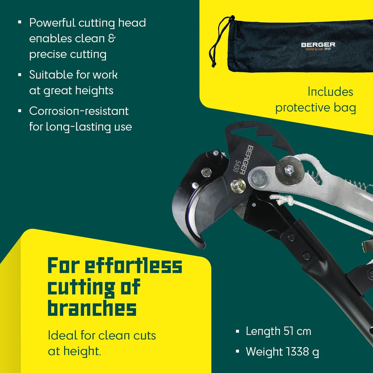 Berger ArboRapid pole pruner 5430 for cutting branches and twigs, attachment for telescopic poles