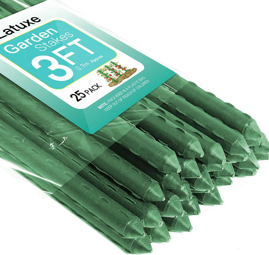 Lature Garden Stakes 3FT 25pcs, Plastic Coated Steel Plant Stakes Specifically Designed for Climbing Plants, Ideal for Tomatoes, Beans, Cucumbers, Peppers, Vines, and More Plant Growth