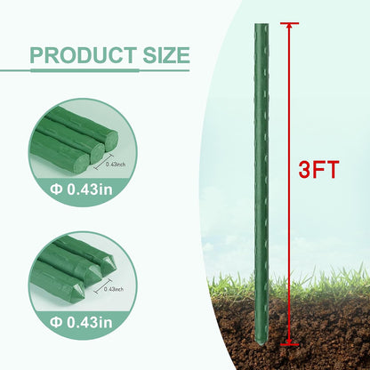 Lature Garden Stakes 3FT 25pcs, Plastic Coated Steel Plant Stakes Specifically Designed for Climbing Plants, Ideal for Tomatoes, Beans, Cucumbers, Peppers, Vines, and More Plant Growth