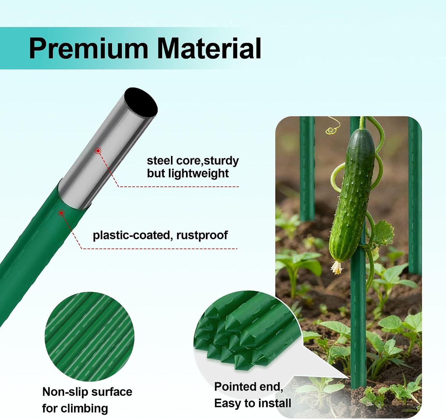 Lature Garden Stakes 3FT 25pcs, Plastic Coated Steel Plant Stakes Specifically Designed for Climbing Plants, Ideal for Tomatoes, Beans, Cucumbers, Peppers, Vines, and More Plant Growth