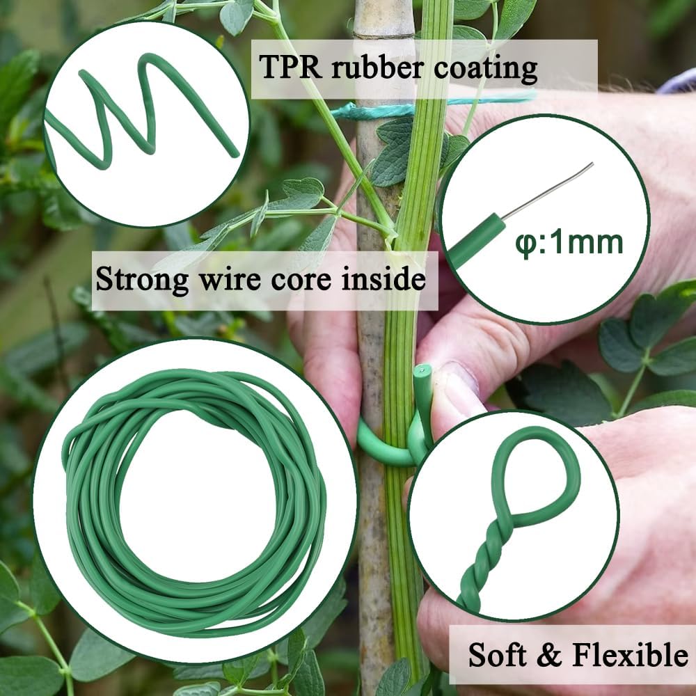 65.6 FT Soft Plant Twist Tie, TPR Rubber Coated Garden Wire