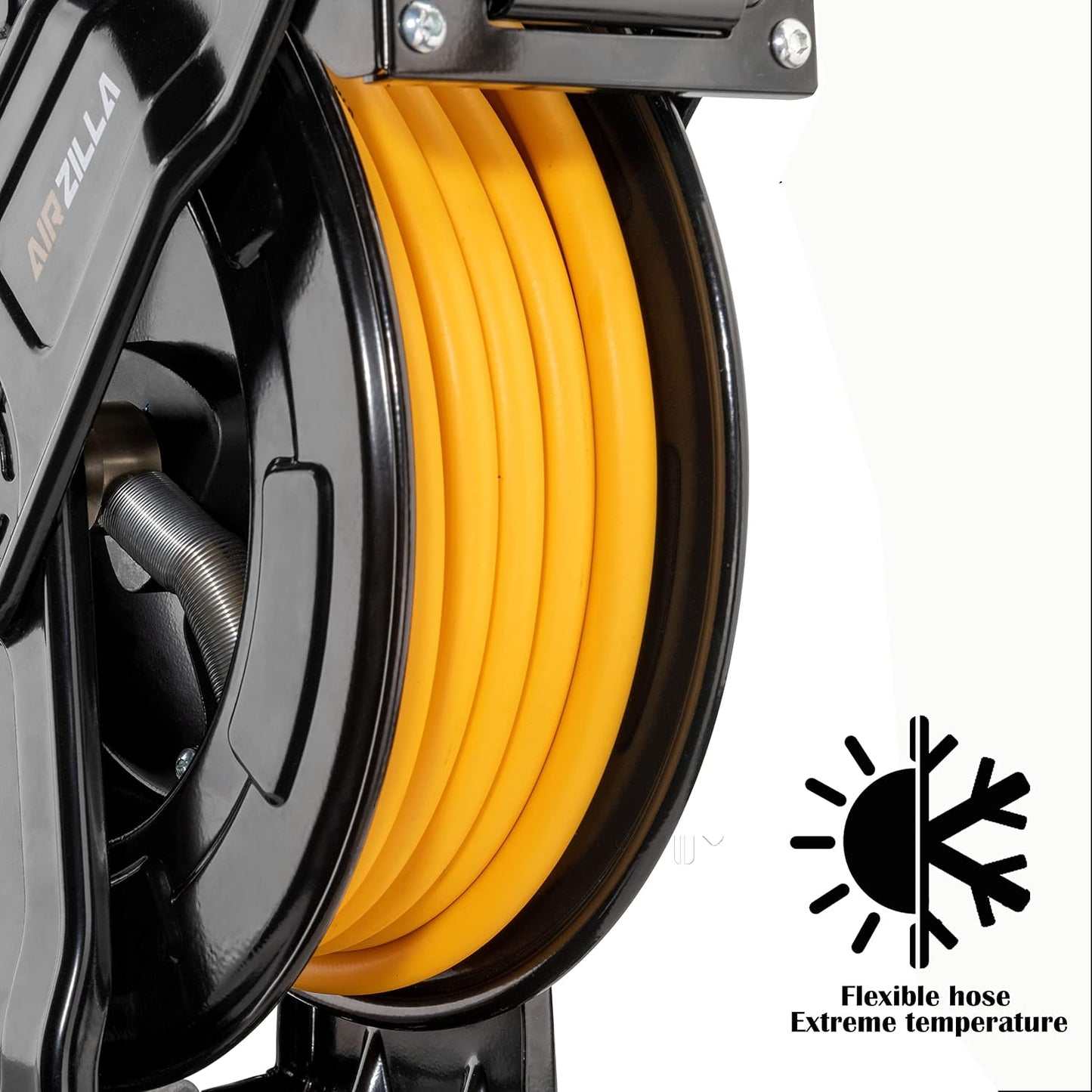 Premium Steel Retractable Air Hose Reel With Dual Arm, 3/8"x65Ft Hybrid Polymer Hose, Heavy Duty Air Hose Reel included Auto Rewind Reel | Quick Air Coupler | Durable Double side Frame