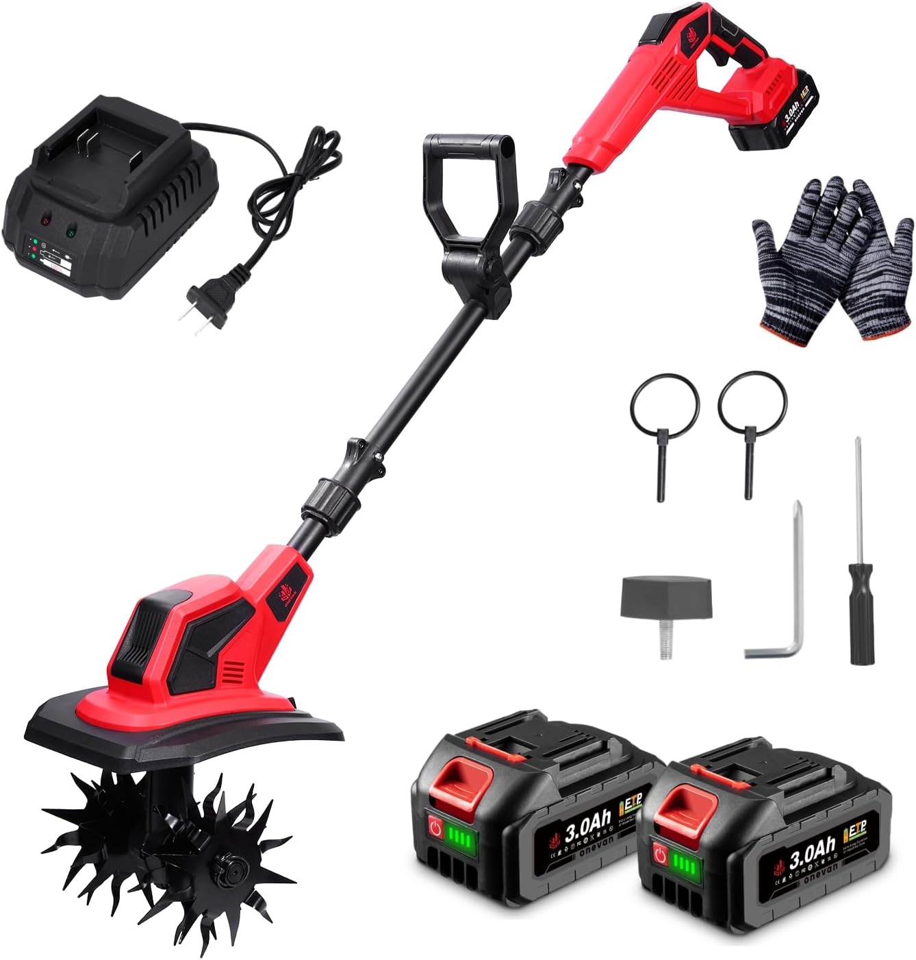 20V Cordless Tiller Cultivator with 2X 3.0Ah Batteries