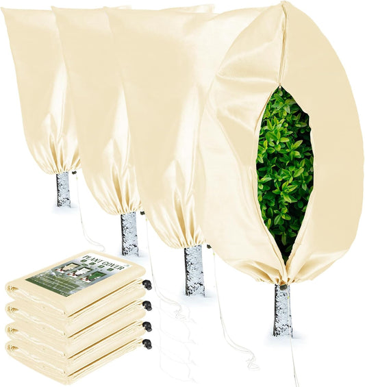 Plant Covers Freeze Protection, 4 Pack Frost Covers with Zipper Drawstring (23.6" x 31.5") Plant Protection Cover Bags for Outdoor Winter Frost Cold Weather Shrubs Trees Jacket Covers(Yellow)
