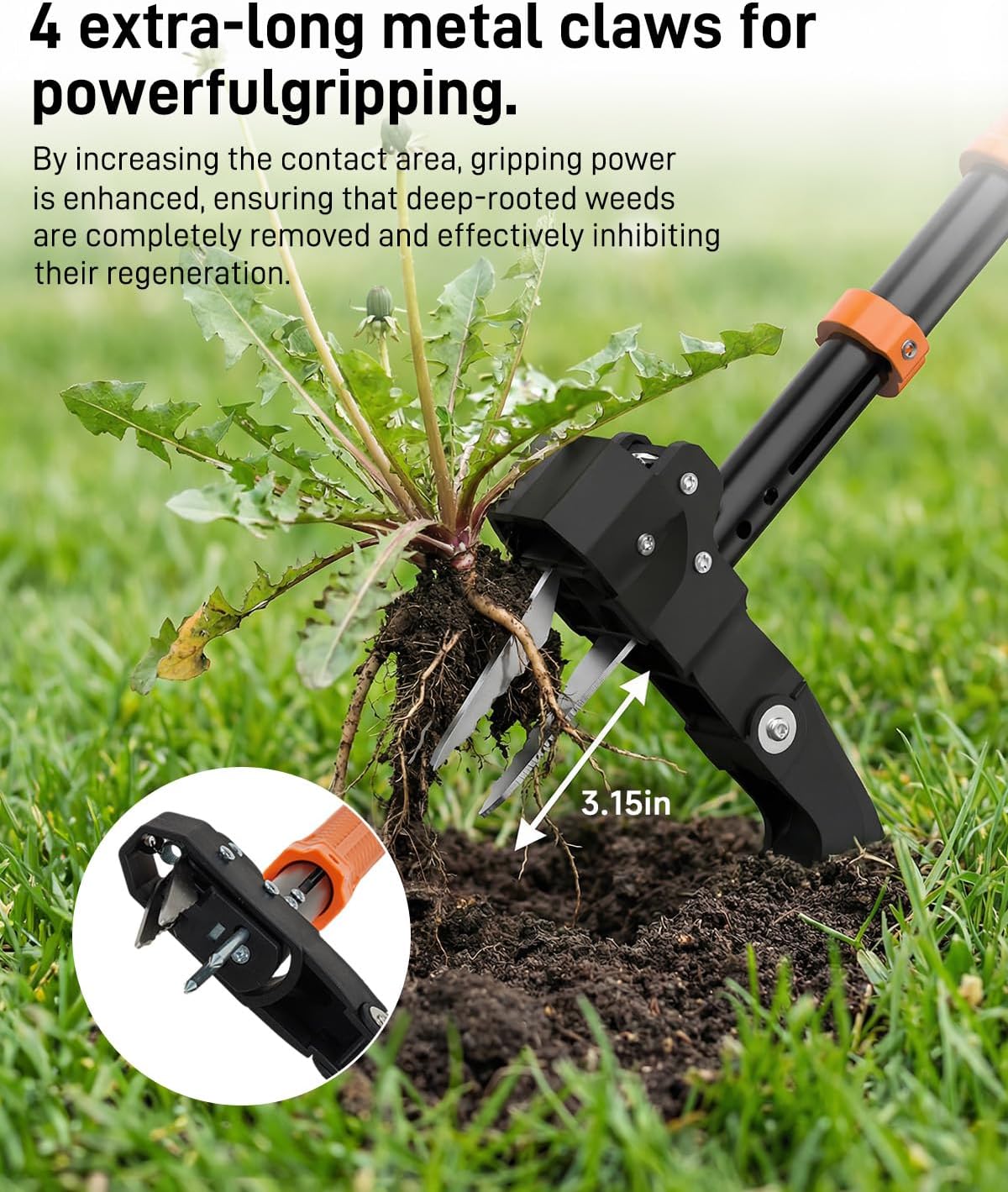 Stand Up Weed Puller Tool with Adjustable Long Handle and 50L Garden Bag