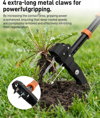 Stand Up Weed Puller Tool with Adjustable Long Handle and 50L Garden Bag