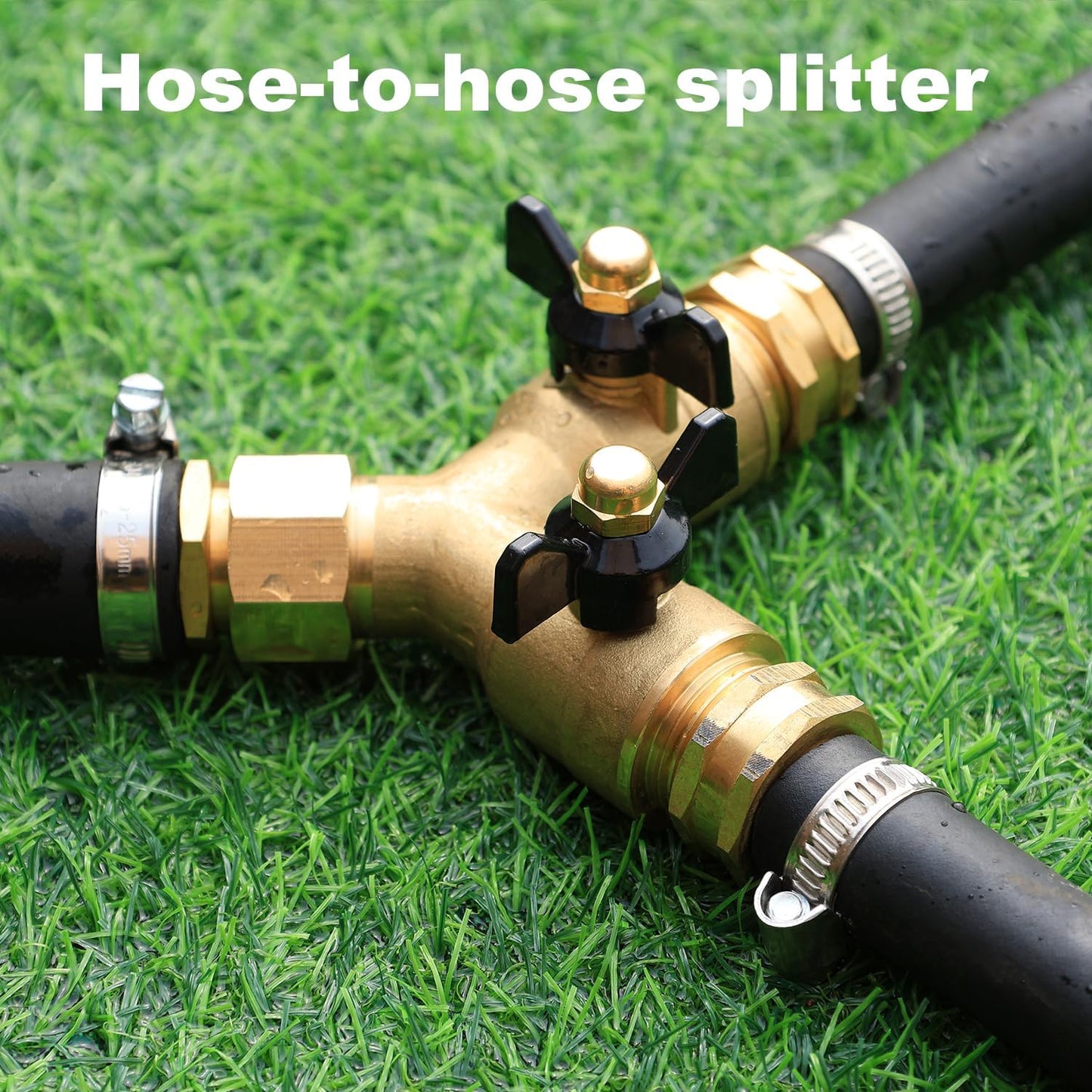 Garden Hose Splitter Full Flow Splitter No Restricted-Flow Connector Heavy Duty Brass Hose y Splitter, 2 way High Flow Hose Bib Adapter with Shut Off Valves (Butterfly Handle)