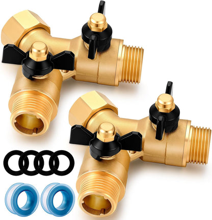 Garden Hose Splitter Full Flow Splitter No Restricted-Flow Connector Heavy Duty Brass Hose y Splitter, 2 way High Flow Hose Bib Adapter with Shut Off Valves (Butterfly Handle)