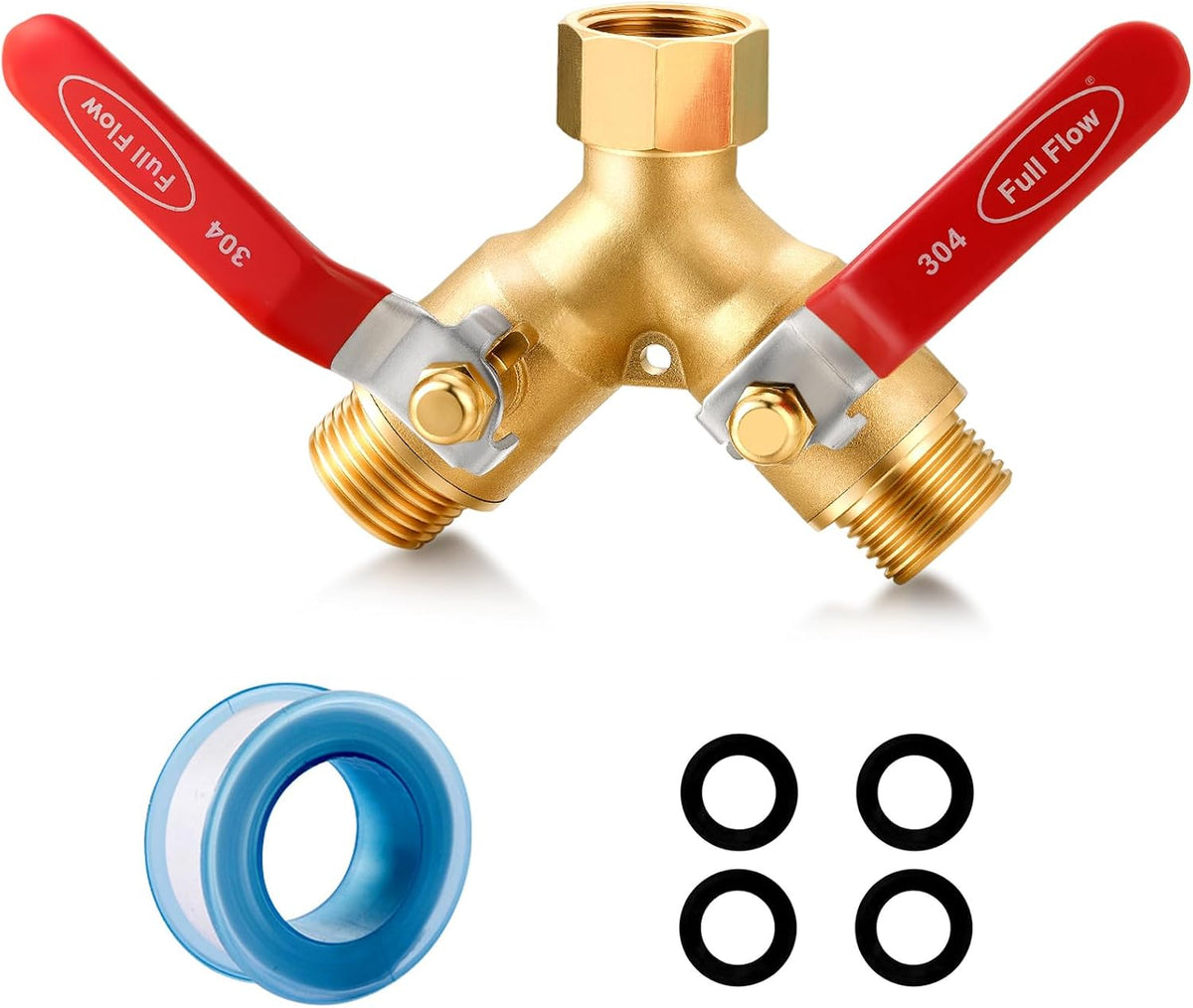 Garden Hose Splitter Full Flow Splitter No Restricted-Flow Connector Heavy Duty Brass Hose y Splitter, 2 way High Flow Hose Bib Adapter with Shut Off Valves (Butterfly Handle)