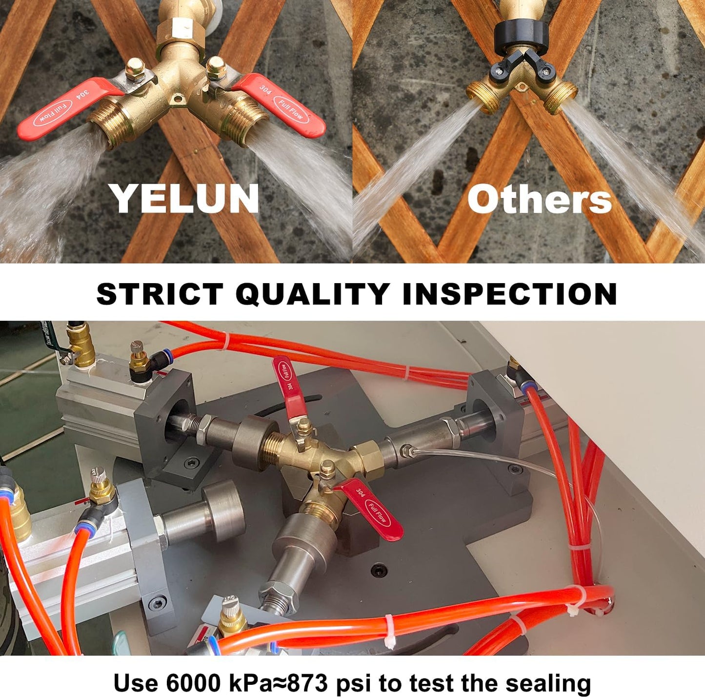 Garden Hose Splitter Full Flow Splitter No Restricted-Flow Connector Heavy Duty Brass Hose y Splitter, 2 way High Flow Hose Bib Adapter with Shut Off Valves (Butterfly Handle)