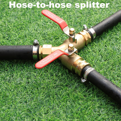 Garden Hose Splitter Full Flow Splitter No Restricted-Flow Connector Heavy Duty Brass Hose y Splitter, 2 way High Flow Hose Bib Adapter with Shut Off Valves (Butterfly Handle)