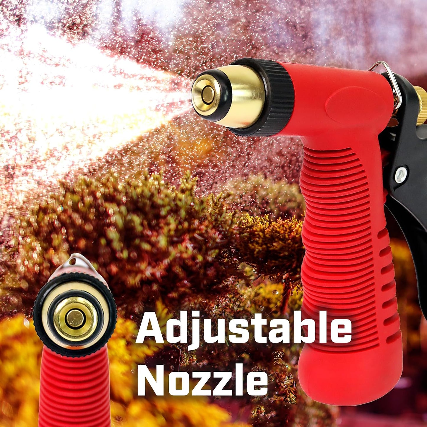 4608: Adjustable Cone Tip Garden Hose Spray Nozzle with Rear Trigger Grip, Threaded Connection Fits Standard Garden Hose, for Gardening, Landscaping, Watering and Outdoor Jobs, Red/Black