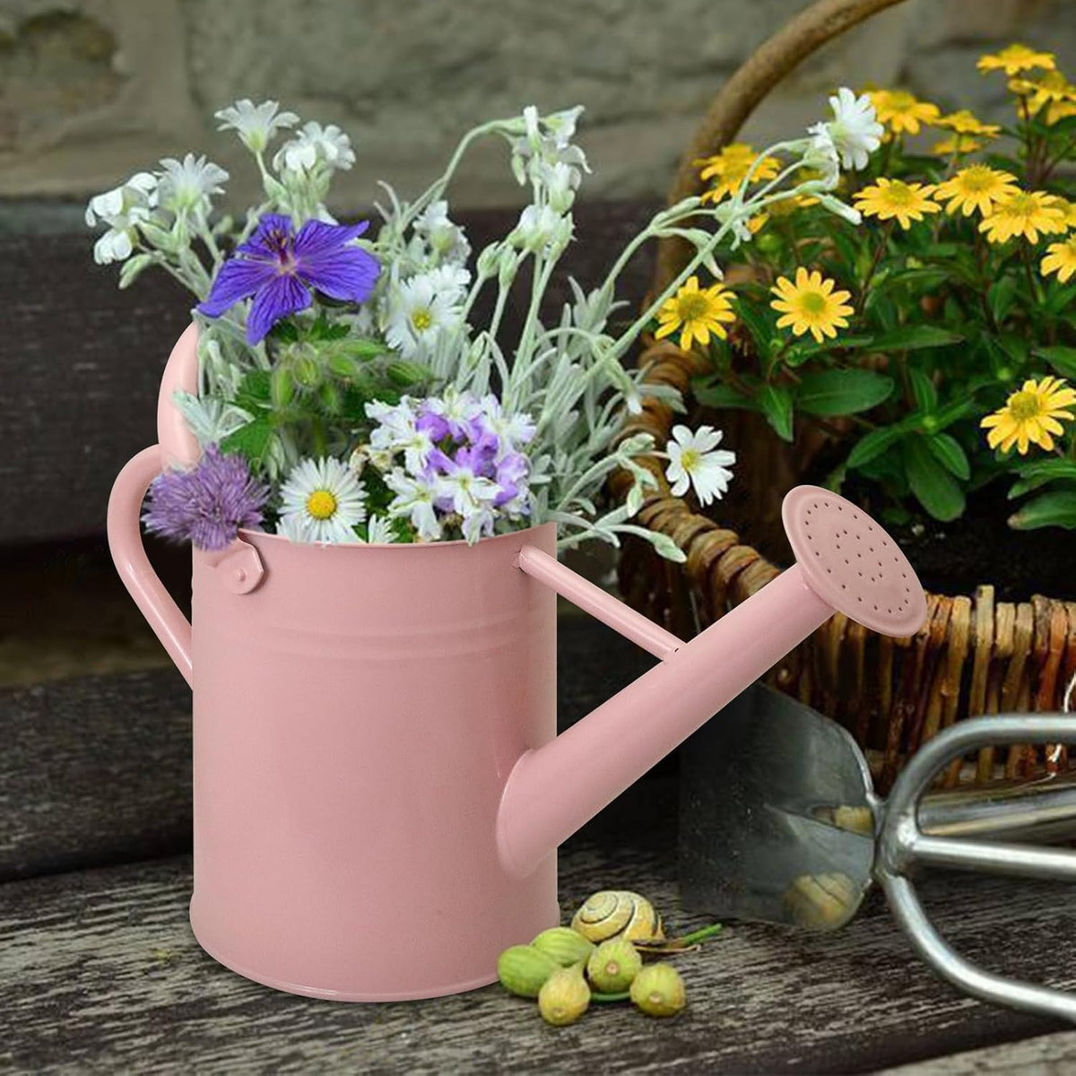 Metal Watering Can with Removable Spout, Galvanized, Perfect for Indoor and Outdoor Use (1 Gallon, Yellow)