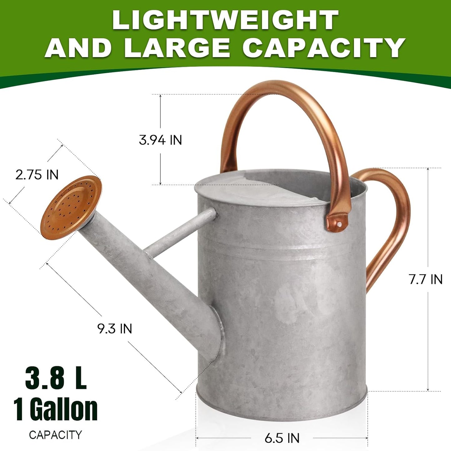 Metal Watering Can with Removable Spout, Galvanized, Perfect for Indoor and Outdoor Use (1 Gallon, Yellow)