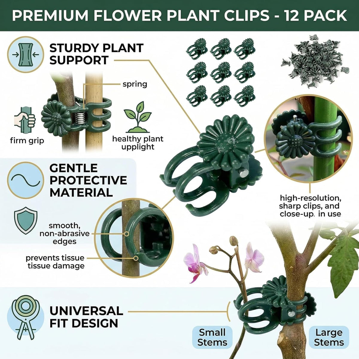 Plant Clips 50 Pcs, Orchid Support Clips, Flower Vine Garden Clips for Climbing Plants