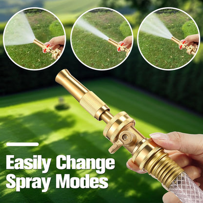 Heavy Duty Brass Hose Nozzle Kit with Shut Off Valve, 4" Adjustable Twist Garden Hose Nozzle, High Pressure Jet Sprayer, 3/4" GHT Connector, Includes 10 Rubber Washers(Adjustable,4 in)