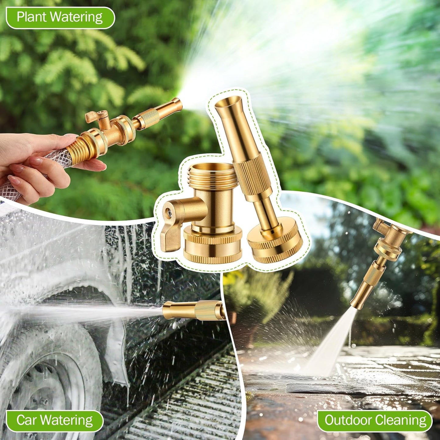 Heavy Duty Brass Hose Nozzle Kit with Shut Off Valve, 4" Adjustable Twist Garden Hose Nozzle, High Pressure Jet Sprayer, 3/4" GHT Connector, Includes 10 Rubber Washers(Adjustable,4 in)
