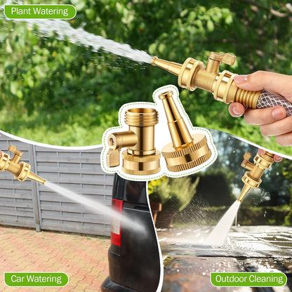 Heavy Duty Brass Hose Nozzle Kit with Shut Off Valve, 4" Adjustable Twist Garden Hose Nozzle, High Pressure Jet Sprayer, 3/4" GHT Connector, Includes 10 Rubber Washers(Adjustable,4 in)