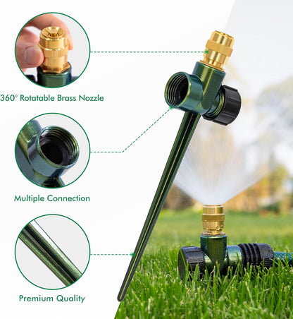 3 Pack Heavy-Duty Full-Metal Lawn Sprinklers for Yard