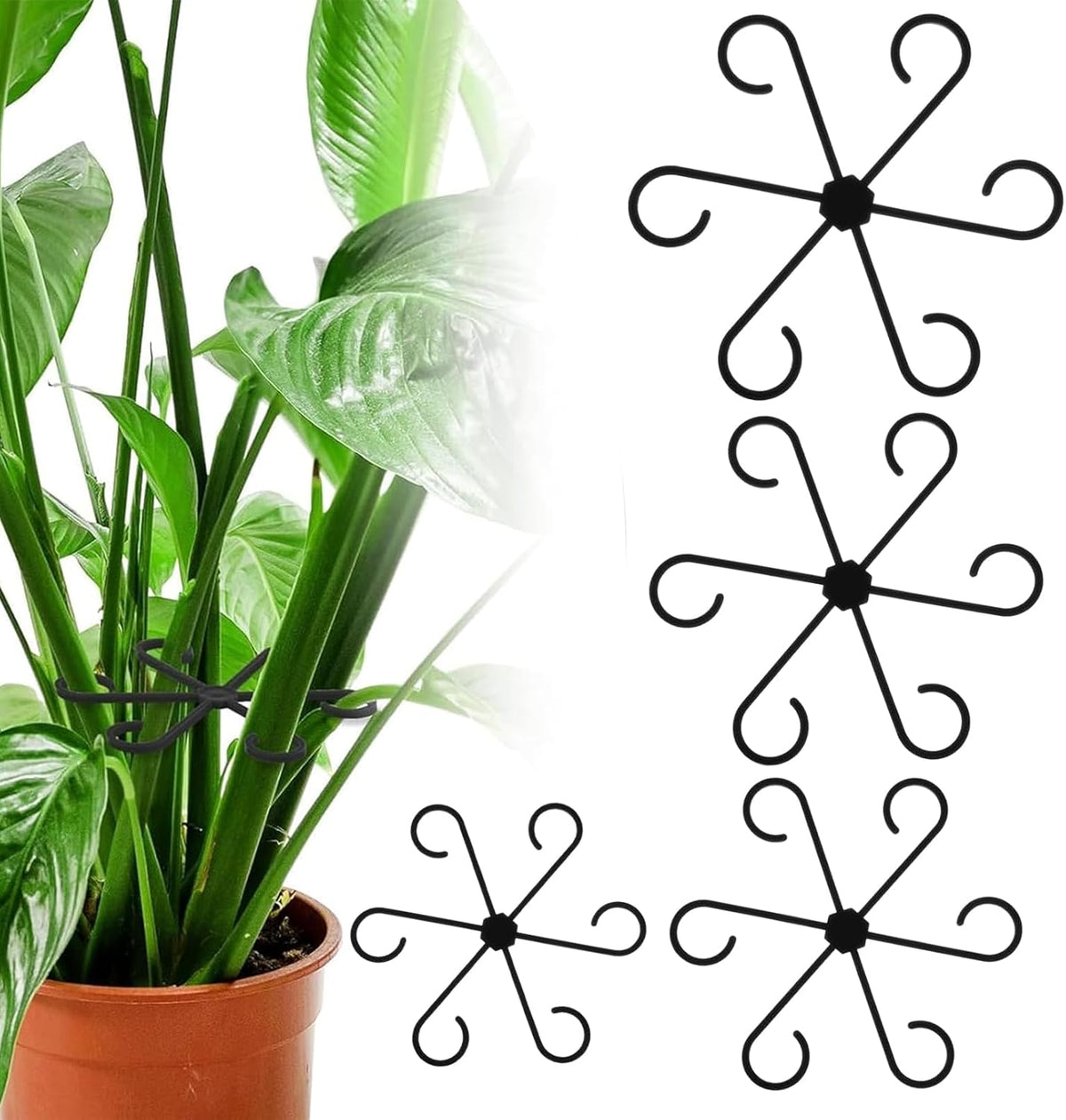 Reusable Plant Stem Supports for Indoor Plants - 4 Sizes, Durable Plastic Holders Easy Clip Hooks Growth Accessories for Climbing Plants Like Monstera Pothos and Vines