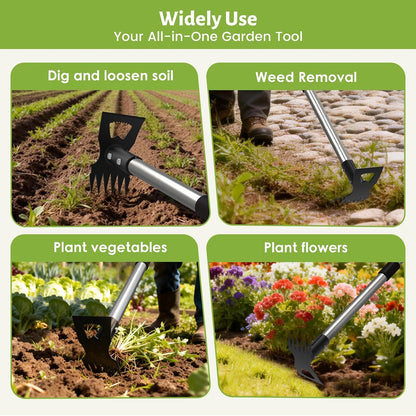2-in-1 Garden Hoe & Weed Puller Rake, 63" Adjustable Long Handle