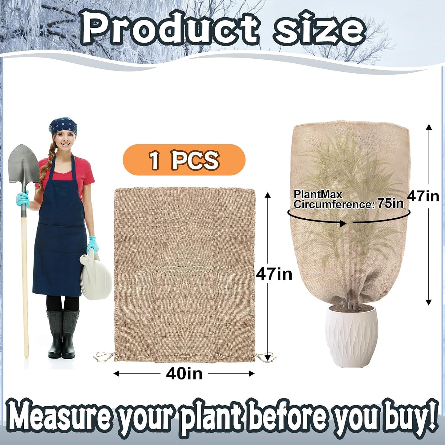 Burlap Plant Covers Freeze Protection for Patio Winterizing - 40"×47" Large Winter Frost Protector with Drawstring, Reusable Tree Freeze Blanket for Garden Bushes