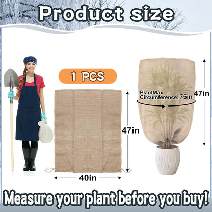 Burlap Plant Covers Freeze Protection for Patio Winterizing - 40"×47" Large Winter Frost Protector with Drawstring, Reusable Tree Freeze Blanket for Garden Bushes