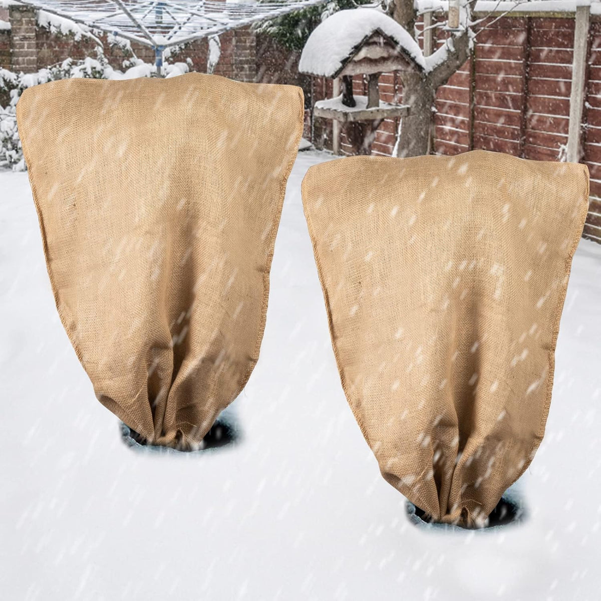 Burlap Plant Covers Freeze Protection for Patio Winterizing - 40"×47" Large Winter Frost Protector with Drawstring, Reusable Tree Freeze Blanket for Garden Bushes