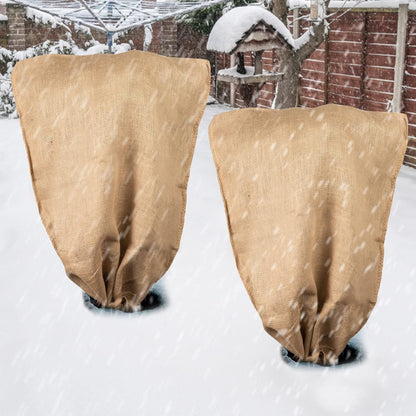 Burlap Plant Covers Freeze Protection for Patio Winterizing - 40"×47" Large Winter Frost Protector with Drawstring, Reusable Tree Freeze Blanket for Garden Bushes