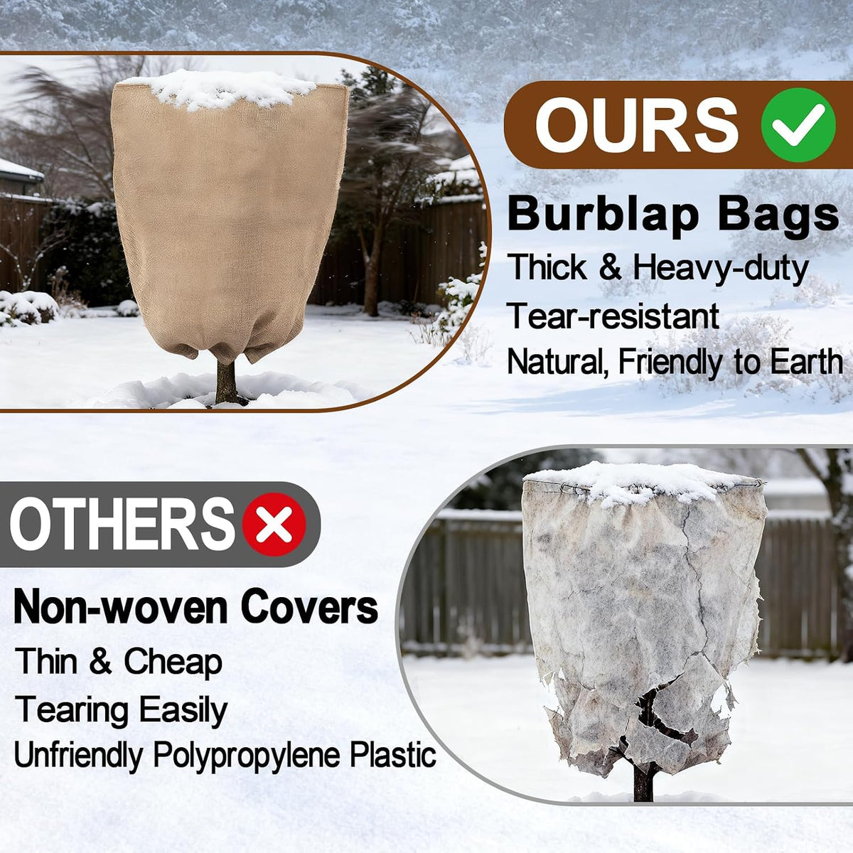 Burlap Plant Covers Freeze Protection for Patio Winterizing - 40"×47" Large Winter Frost Protector with Drawstring, Reusable Tree Freeze Blanket for Garden Bushes