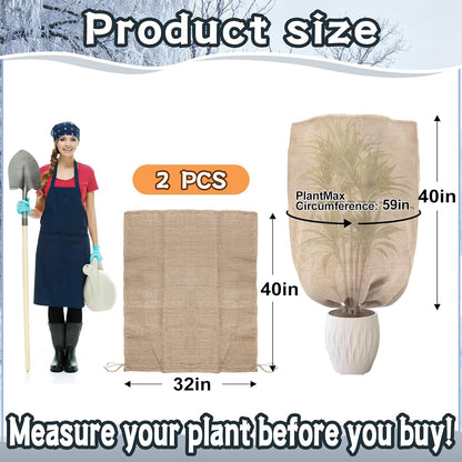 Burlap Plant Covers Freeze Protection for Patio Winterizing - 40"×47" Large Winter Frost Protector with Drawstring, Reusable Tree Freeze Blanket for Garden Bushes
