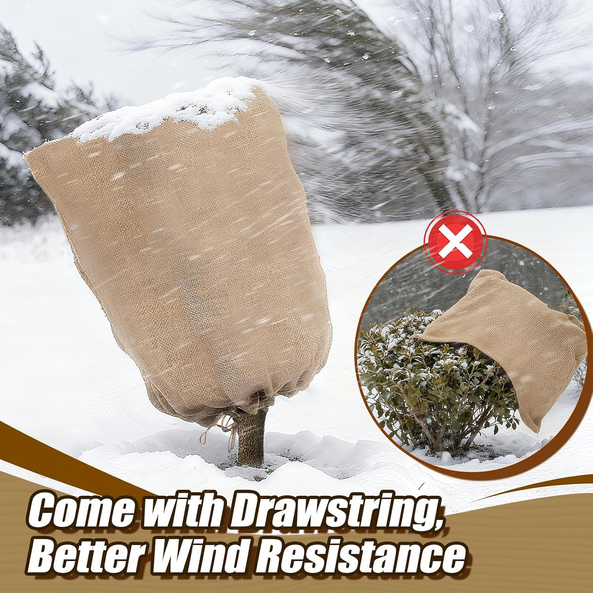 Burlap Plant Covers Freeze Protection for Patio Winterizing - 40"×47" Large Winter Frost Protector with Drawstring, Reusable Tree Freeze Blanket for Garden Bushes