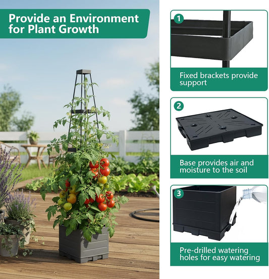 2 Pack Raised Garden Bed Planter Box with Trellis, 58”Tomato Planter with Trellis for Climbing Plants Vegetables Vine Flowers, Self-Watering Tomato Cage for Garden Patio Outdoor & Indoor