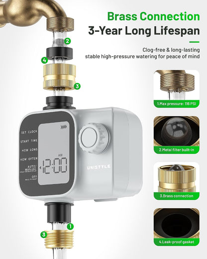 [2026 Upgrade] Sprinkler Timer with Brass Inlets & Outlets, Programmable Water Timer for Garden Hose, IP55 Waterproof Hose Timers with Manual Irrigation Timers for Yard and Lawn Patio