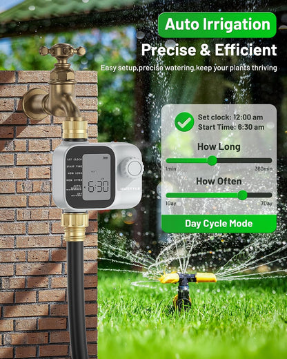 [2026 Upgrade] Sprinkler Timer with Brass Inlets & Outlets, Programmable Water Timer for Garden Hose, IP55 Waterproof Hose Timers with Manual Irrigation Timers for Yard and Lawn Patio