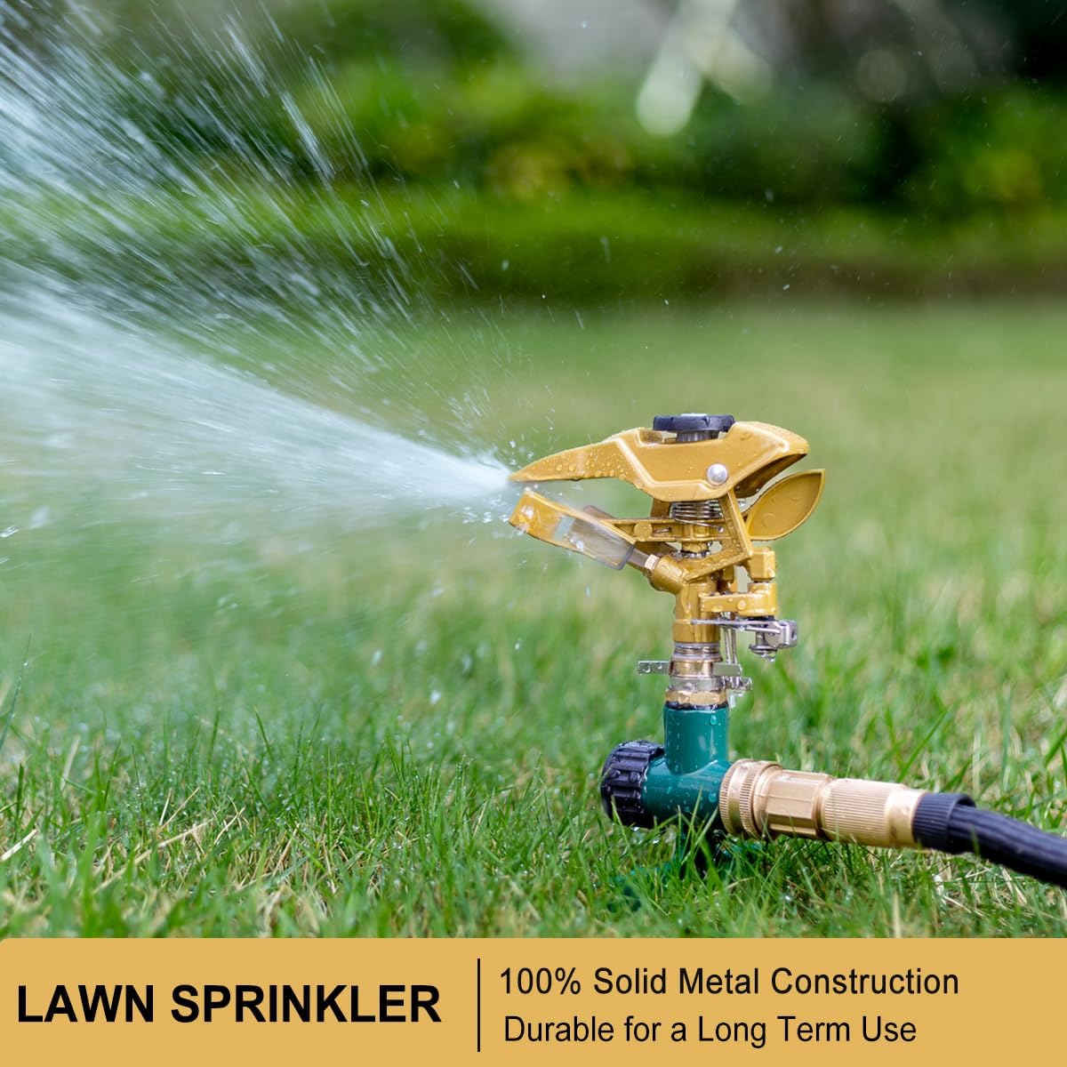 Heavy Duty Pulsating Impact Sprinkler on Spike Base, 100% Metal Impact Sprinkler with 360° Adjustable Spray Pattern for Large Area Lawn & Yard Irrigation, Covers Up to 5800 sq. Ft