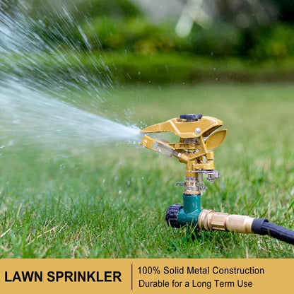 Heavy Duty Pulsating Impact Sprinkler on Spike Base, 100% Metal Impact Sprinkler with 360° Adjustable Spray Pattern for Large Area Lawn & Yard Irrigation, Covers Up to 5800 sq. Ft