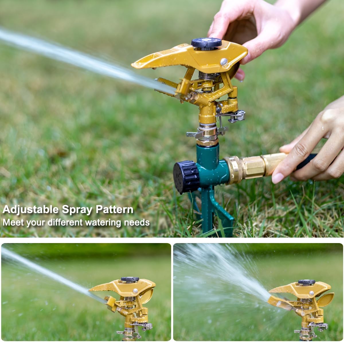 Heavy Duty Pulsating Impact Sprinkler on Spike Base, 100% Metal Impact Sprinkler with 360° Adjustable Spray Pattern for Large Area Lawn & Yard Irrigation, Covers Up to 5800 sq. Ft