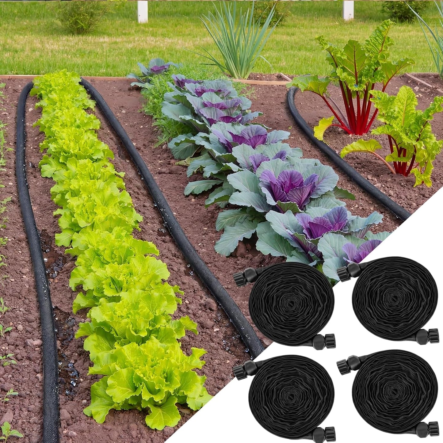 Soaker Hose,Lightweight and Soft Garden Drip Hose Saves 80% Water,Leak Proof Sprinkler Hose for Garden,Flower Planters & Vegetable Plots Watering (4 * 25ft)