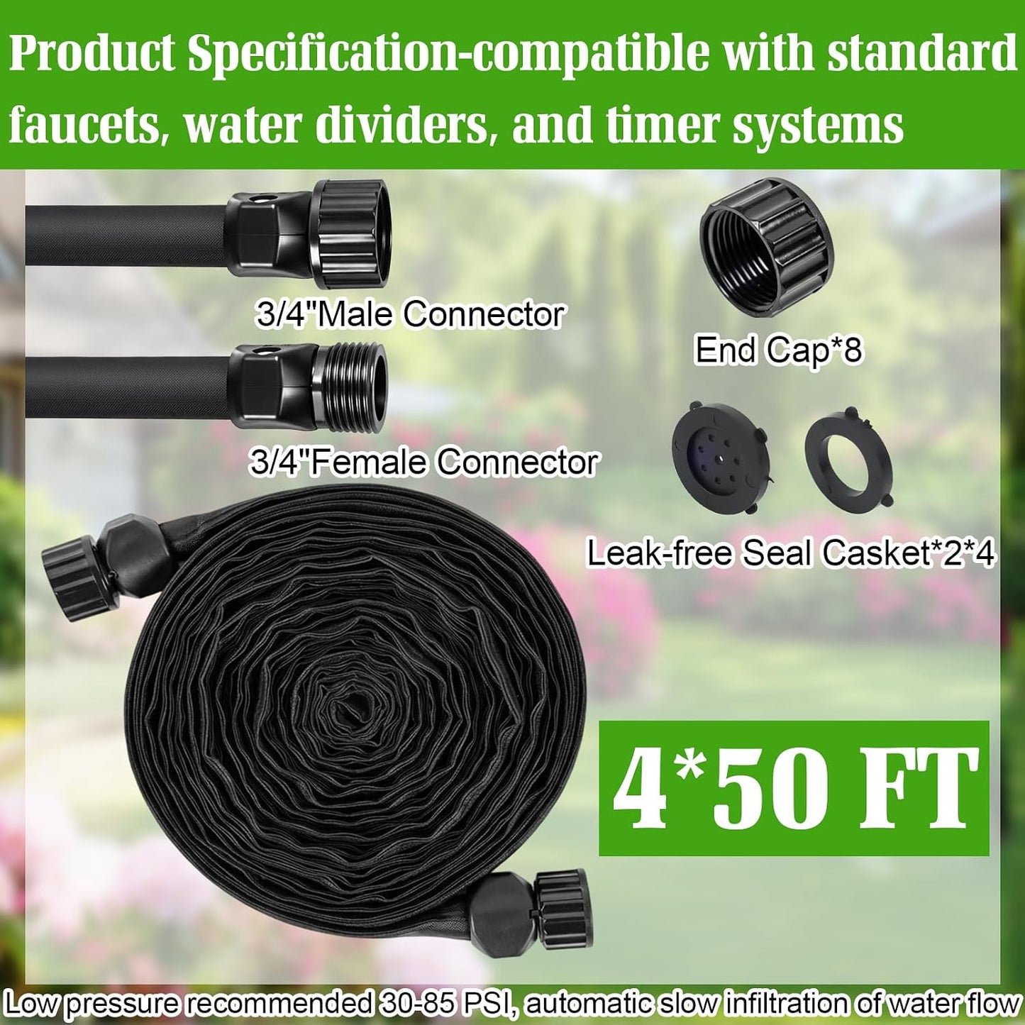 Soaker Hose,Lightweight and Soft Garden Drip Hose Saves 80% Water,Leak Proof Sprinkler Hose for Garden,Flower Planters & Vegetable Plots Watering (4 * 25ft)