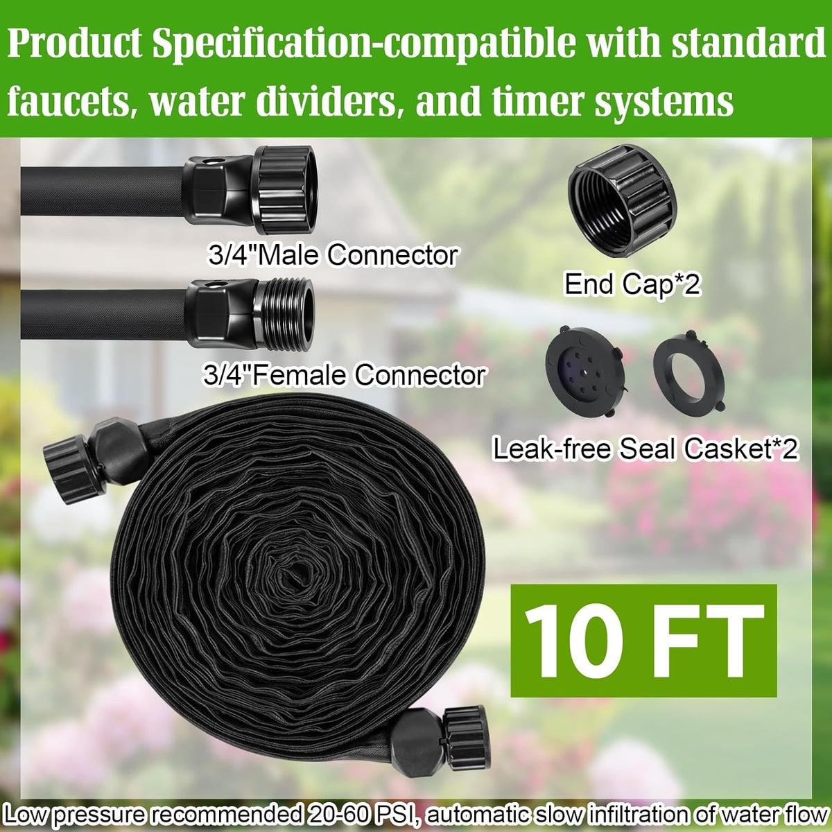 Soaker Hose,Lightweight and Soft Garden Drip Hose Saves 80% Water,Leak Proof Sprinkler Hose for Garden,Flower Planters & Vegetable Plots Watering (4 * 25ft)