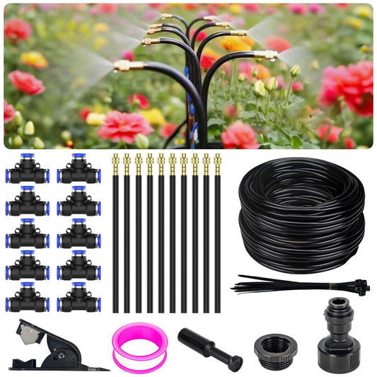 360° Adjustable Drip Irrigation System - Garden Watering System 33FT with 10 Nozzles, Drip Irrigation Kit for Garden, Yard, Lawn, Greenhouse, Plants, 5/16 inch Hose
