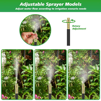360° Adjustable Drip Irrigation System - Garden Watering System 33FT with 10 Nozzles, Drip Irrigation Kit for Garden, Yard, Lawn, Greenhouse, Plants, 5/16 inch Hose
