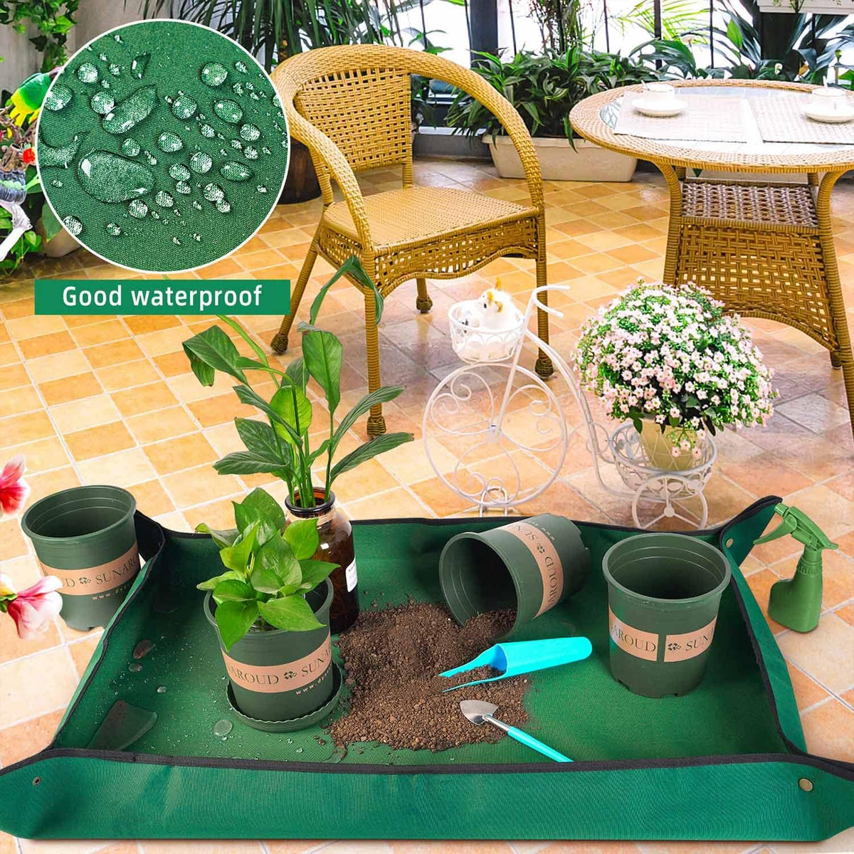 Extra Large Repotting Mat for Indoor Plant Transplanting and Mess Control, 43" X 29" Thickened Waterproof, Foldable and Easy to Clean, Suitable for Succulent Plants, Green