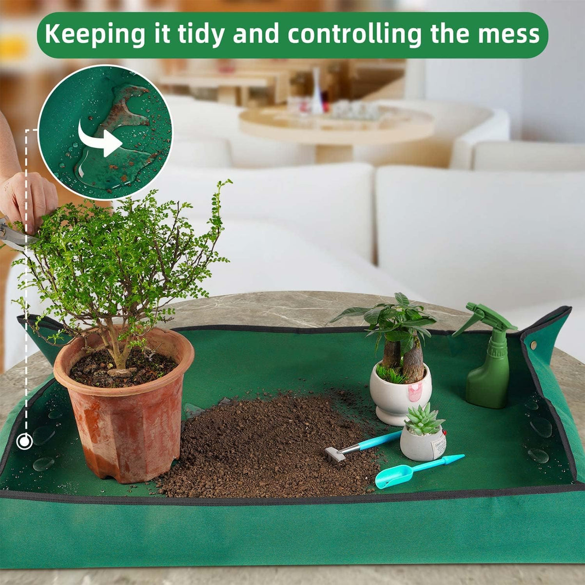 Extra Large Repotting Mat for Indoor Plant Transplanting and Mess Control, 43" X 29" Thickened Waterproof, Foldable and Easy to Clean, Suitable for Succulent Plants, Green
