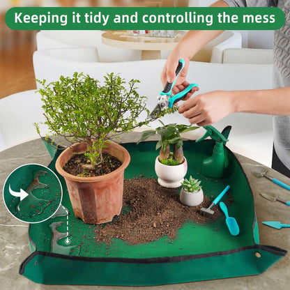 Extra Large Repotting Mat for Indoor Plant Transplanting and Mess Control, 43" X 29" Thickened Waterproof, Foldable and Easy to Clean, Suitable for Succulent Plants, Green