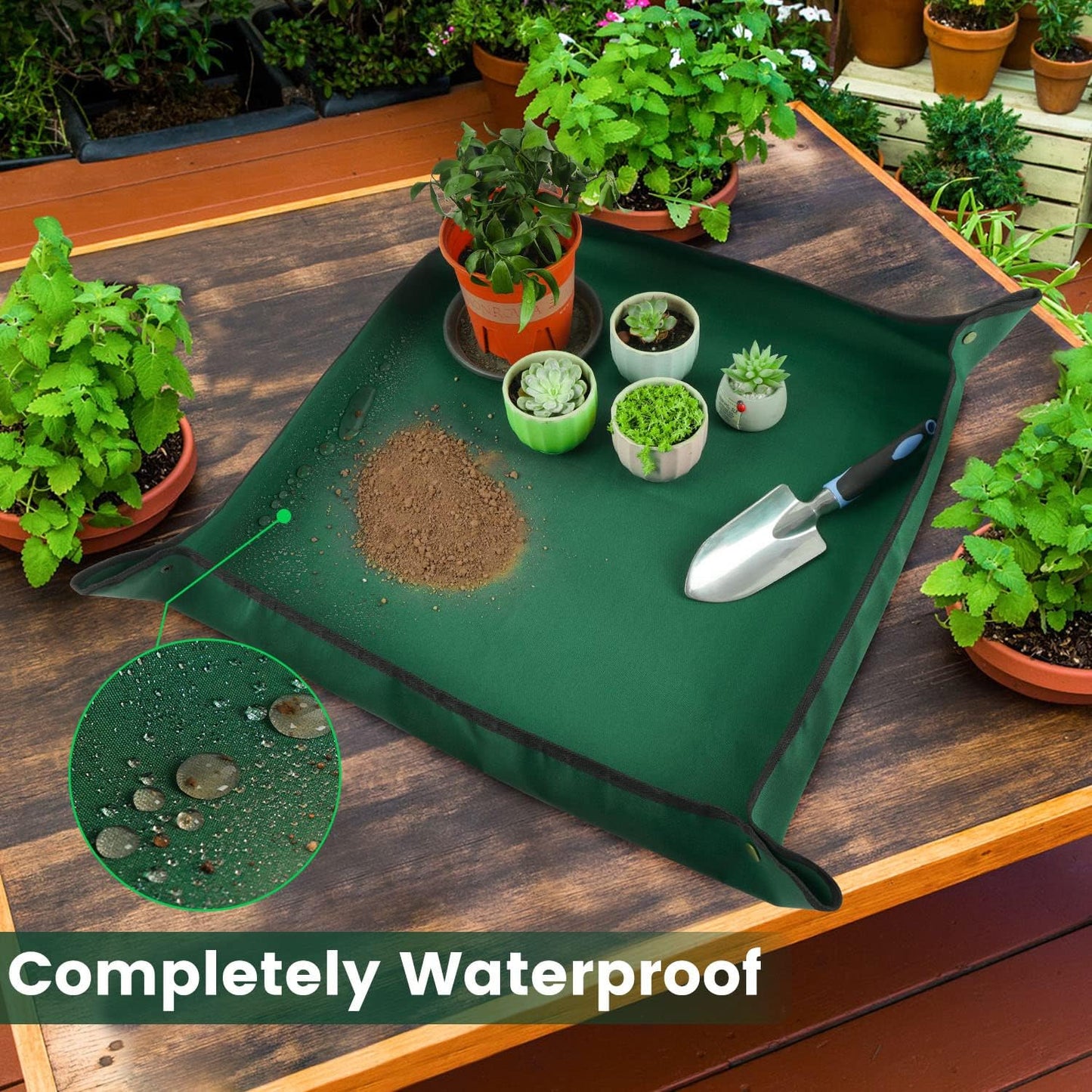 Extra Large Repotting Mat for Indoor Plant Transplanting and Mess Control, 43" X 29" Thickened Waterproof, Foldable and Easy to Clean, Suitable for Succulent Plants, Green