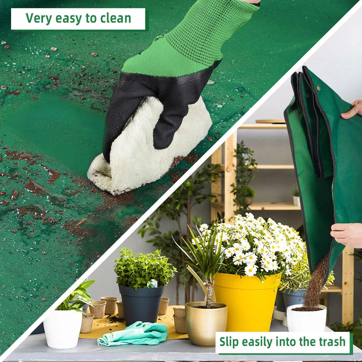 Extra Large Repotting Mat for Indoor Plant Transplanting and Mess Control, 43" X 29" Thickened Waterproof, Foldable and Easy to Clean, Suitable for Succulent Plants, Green